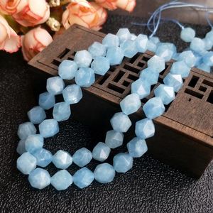 Beads Blue Aquamarine Round Faceted 8/10mm 15" For DIY Jewelry Making Loose FPPJ Wholesale Nature Gemstone