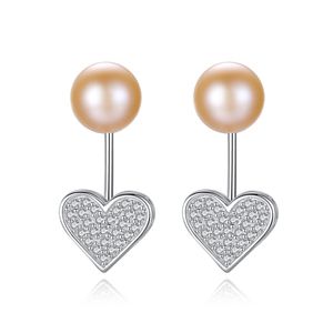 Pearl Heart Stud Earrings S925 Silver Micro Set Zirconia Heart Earrings Korean Fashion Women Sweet Earrings Jewelry for Women Wedding Party Valentine's Day Gift SPC