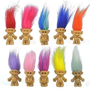 10PCs Mini Troll Dolls Toys PVC Vintage Trolls Lucky Doll Action Figures Cake Toppers Chromatic Adorable Cute Little Guys Collection Arts Crafts Party Favors