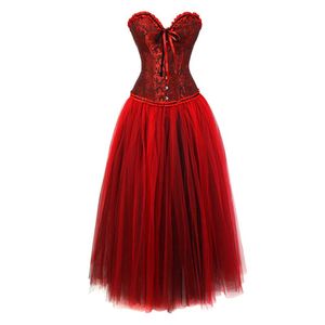 Bustiers & Corsets Gothic Corset Top With Burlesque Long Skirt Women Plus Size Overbust Bustier Dress Victorian Red Dancing Dresses