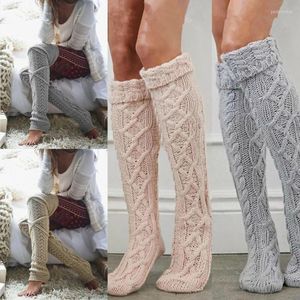 Damen-Socken, Mädchen, Zopfmuster, gestrickt, Strumpfwärmer, Stiefel, weiche Spitze, Herbst-Winter, warme Oberschenkelstrümpfe über dem Knie