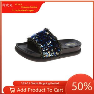 Women Summer Slippers Sandals 652 Wear Fashion 2024 Thick Bottom Muffin Leisure Sequin Comfortable