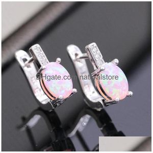 Clip-On Screw Back Clipon Trendy Female Opal Stone Small Earrings Rose Gold Sier Color Clip For Women Dainty Crystal Oval Wedding Dhzqq