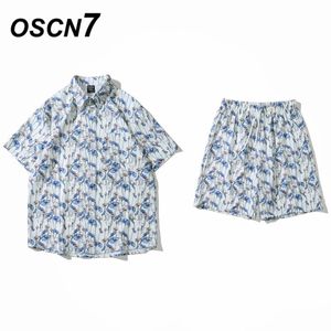 Мужские спортивные костюмы Oscn7 Мужская одежда Set Set Summer Mens Party Club Club Beach Track 2023 Boardshorts Casual Print Рубашки 2 ПК наборы XC046