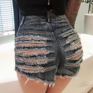 Women's Shorts Women Summer Ripped Hole Hollow Out Jeans High Waist Sexy Tassels Button Slim Denim Pants Femme Pantalones Mujer Verano