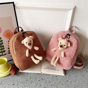 Mochila versão coreana da bolsa de urso de pelúcia infantil, desenho animado fofo, meninos pequenos e meninas da escola