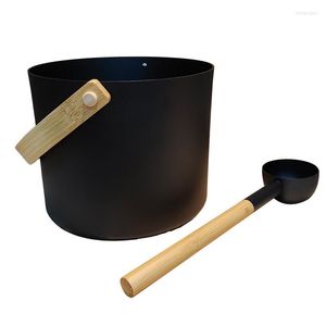 Bowls 7L Sauna Aluminum Bucket Coated Barrel And Spoon Long Wood Handle Supplies For Steam Room Bathroom