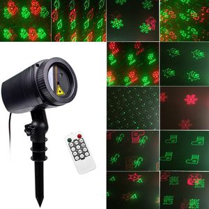 RG Laser Christmas Projector تأثير الضوء الأحمر والأخضر Moving Garden Lawn Lamp 12 أنماط إضاءة المناظر الطبيعية في الهواء الطلق