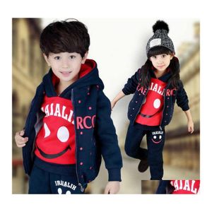 Clothing Sets Children Plus Veet Threepiece Suit Autumn And Winter Thickened Small Middleaged Big Boy Girl Child Kid Set 10 Years Ol Dhv9Q
