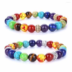 Strand sete chakras ioga pulseira tibetana prata 8mm pedra natural 10pcs/lote