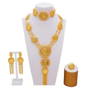 Örhängen halsband lyx 24k dubai smycken guld färg arabisk etiopisk afrikansk bröllopspresent brud armband ring smycken set291i