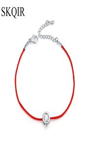 whole SKQIR Fashion Women Thin Red Cord Thread String Rope Chain with CZ Zirconia Silver Color Bracelet for Female Jewelry pul2491681