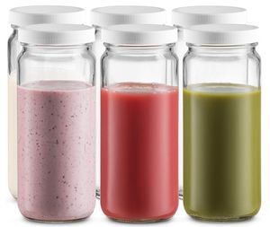 Glasjuice flaskor med kepsar klara dryckbehållare för juicing smoothie dricka