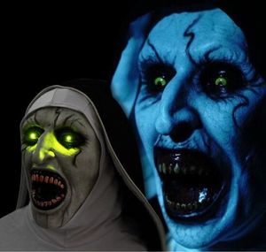 The Nun Horror Mask Scary Voice LED LED Cosplay Valak Scary Latex Mask z Head Scarf Full Face Helmet Halloween Party Props8495791
