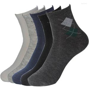 Men's Socks Fashion Men's Rhombus Print Super Quality Business Casual Black Gray White 5 Color Winter Warm Sock