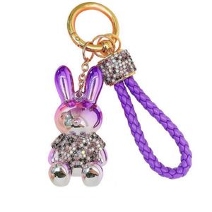 Lüks Rhinestone Bunny Anahtar Zincirler Kadınlar İçin Yüzük Hediye Gradyan Tavşan Hayvan Anahipler Tutucu Karikatür Çıkarma Kolye Araba Anahtarları Moda Çantası Cazibe Takı Aksesuarları