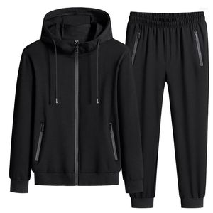 Herrspår 2023 Spring och Autumn Men's Hooded dragkedja Pocket Sports Sport Leggings Pants Jacket Set