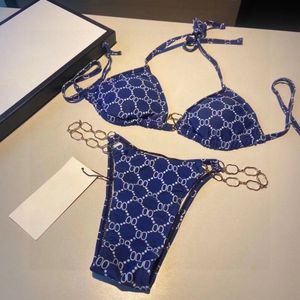 Set bikini firmati Costume da bagno sexy donna di lusso Catena di lettere in metallo Bikini Costumi da bagno estivi Costumi da bagno da spiaggia Costume da bagno a tre punti