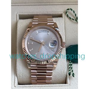 Relógios masculinos 41 mm ouro rosa Lente DayDate Escala de tempo Moldura canelada ST9 Movimento mecânico automático Aço inoxidável Vidro de safira Relógio de pulso President