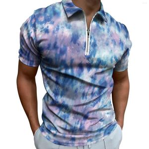 Polo da uomo Tie Dye Blu Rosa Casual Polo Camicie Arte estetica T-shirt Manica corta Design Camicia Spiaggia Streetwear Abbigliamento oversize Regalo