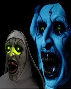 Nun Horror Mask Scary Voice LED LED Cosplay Valak Scary Latex Mask z Head Scarf Full Face Helmet Halloween Party Props4129480