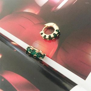 Hoop Earrings Classic Gold Color Deep Green Emerald Stone Huggie For Women Girl Elegant Luxury Casual Pretty Statement Jewel Tone