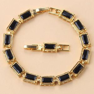 Link Bracelets Occident Style 925 Mark Female/Men Bracelet Bangle With Black Cubic Zirconia Trendy Jewelry For Women Gold Color African