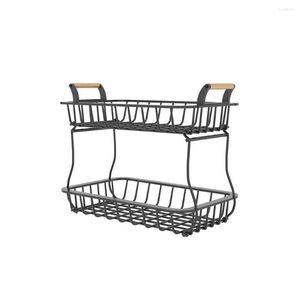 Hooks 2-tier Fruit Basket Carbon Steel Rack Vegetable Organizer Drainer Home Kitchen Detachable Draining Holder Stand Toosl