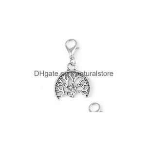 Charms 20Pcs/Lot Vintage Sier Tree Of Life Dangle Family Pendant With Lobster Clasp For Glass Floating Locket Drop Delivery Jewelry Dhma9