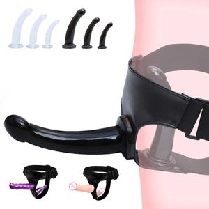 Dildo Soft Lesbian Strapon Harness Double Dildo Cinturino in silicone sul cazzo Pene realistico Giocattoli adulti del sesso per donna Prodotti intimi 0804