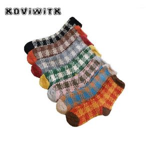 Women Socks Square Coral Fleece Cotton Thick Ladies Fashion Casual Short Striped Black Sock Female Fluffy High Quality Warm Sox