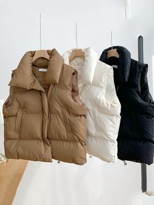 女性のベスト綿パッド入りフグベストパーカーファッションスタンドカラーノースリーブ暖かいシックなジャケットコート冬の女性 Soild 厚みチョッキ 230106