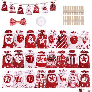 Christmas Decorations 24Pcs Calendar Candy Pouch Decoration Countdown Advent Bag Satin Dstring 2022 Gift Set Drop Delivery Home Gard Dhiok