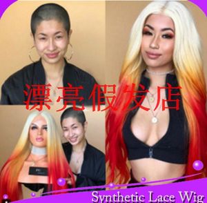 Mhazel Middle Part Long Straight 613 Blondeyellowred Cosplay Synthetic Lace Front Wig hat耐性fiber6656058
