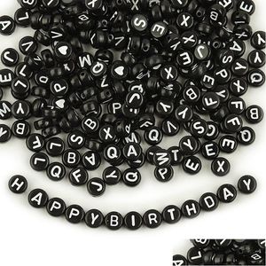 アクリルプラスチックルーサイト500pcs/lot dia.7mmブラックホワイトスペーサーチャームビーズアクリル文字ビー​​ドAzアルファベットフィットDIYブレスレットネックDHLG6