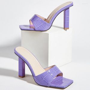 Tofflor 2023 Purple Sexy Women Checkered Patent Leather High Heels Shoes Flat Square Heel Big Size 35-43 Casual Ladies