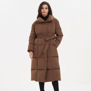 Frauen Unten Parkas Malina Dicke Lose Fashion Solid Überzogene Taste Mäntel Elegante Krawatte Gürtel Lange Baumwolle Jacken Weibliche Damen 230106