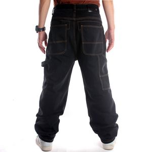 Mäns jeans män rakt löst fit hiphop skateboard casual street dans hip hop jenim byxor stora fickor broderier plus storlek 230106