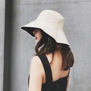 Breda randen hattar hink bomull fördubblar stora takfiskare hatt kvinnor vår sommar utomhus antiuv sol koreansk mode vikbar sunhat Sombrero 230106