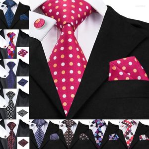 Bow Ties Hi-Tie Men's Tie Silk Hanky ​​Cufflinks Set High Quality Gold Red Blue Pink Solid For Men Wedding Party Business Slitte