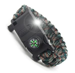 Mode heta överlevnadsarmband utomhus paracordarmband med SOS LED -lampor kompasslyckliga armband