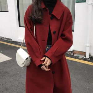 Women's Wool & Blends Autumn And Winter Overcoat 2023 Fashion Solid Single Breasted Mid-Length Coat Casual Loose Outerwear