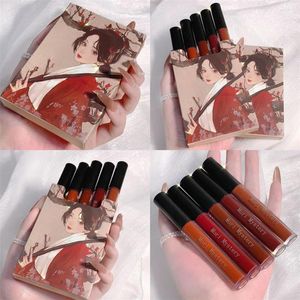 Lip Gloss 5pcs/Set Glaze Liquid Lipstick Matte Velvet Non-stick Cup Long Lasting Not Easy To Fade Sexy Red Make Up Set