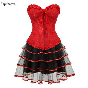 Bustiers Corsets Sapubonvaドレススカートブルービクトリア朝のエキゾチックなハロウィーンコスチューム女性用ブロケードセクシープラスサイズ