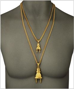 2016 Nyaste smycken Metal 18K Goldon Plated Plug Pendants Chain Necklace Hipsters Hip Hop Jewelry Men Women Lovers Bijoux CO8910789