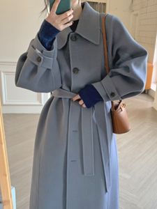 Women's Wool Blends Midlength Woolen Coat Winter Korean Style Loose Overcoat Thickened Single Breasted Casual Oversize Parkas 230107