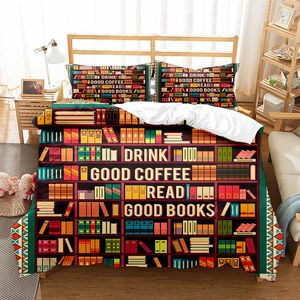 Sängkläder uppsättningar bok täcke omslag bibliotek bokhylla set mikrofiber 3d tryck trångare full tvilling king för barn tonåring med örngott