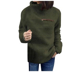 Kvinnors hoodies tröjor kvinnor avslappnad lös fickstygn långärmad turtleneck varm plysch pullover topp tröja 2023 ropa mujer