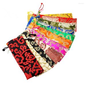 Jewelry Pouches Luxury Travel Necklace Storage Pouch Silk Satin Comb Cosmetic Gift Bag Handmade Craft Packaging Pocket 10pcs/lot