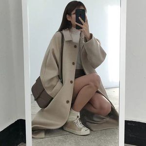 Women's Wool Blends Black Long Coat Women Thick Winter Korean Short with Velvet Midlength Woolen Woman Parkas Wrap Autumn 230107